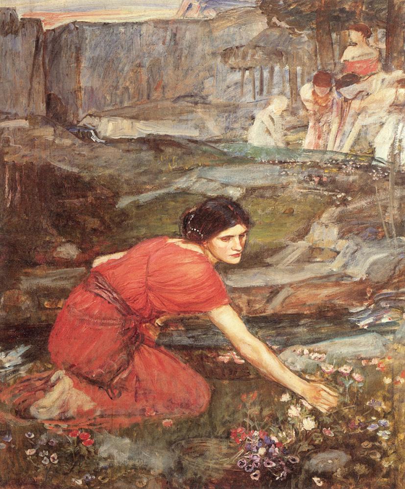 John William Waterhouse Maidens picking Flowers by a Stream Study